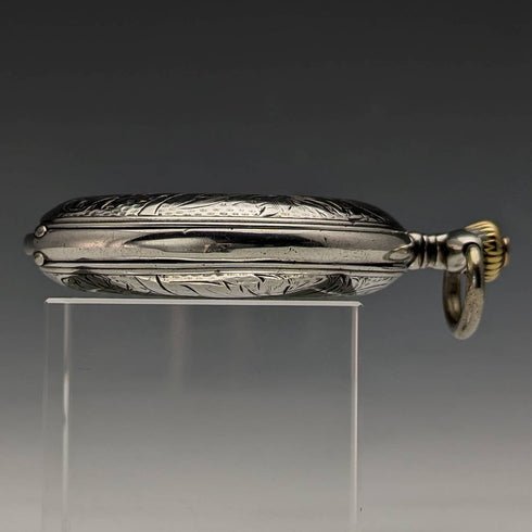 1910年頃 アンティーク オメガ 懐中時計 花彫刻 銀側ハンターケース 動作良好